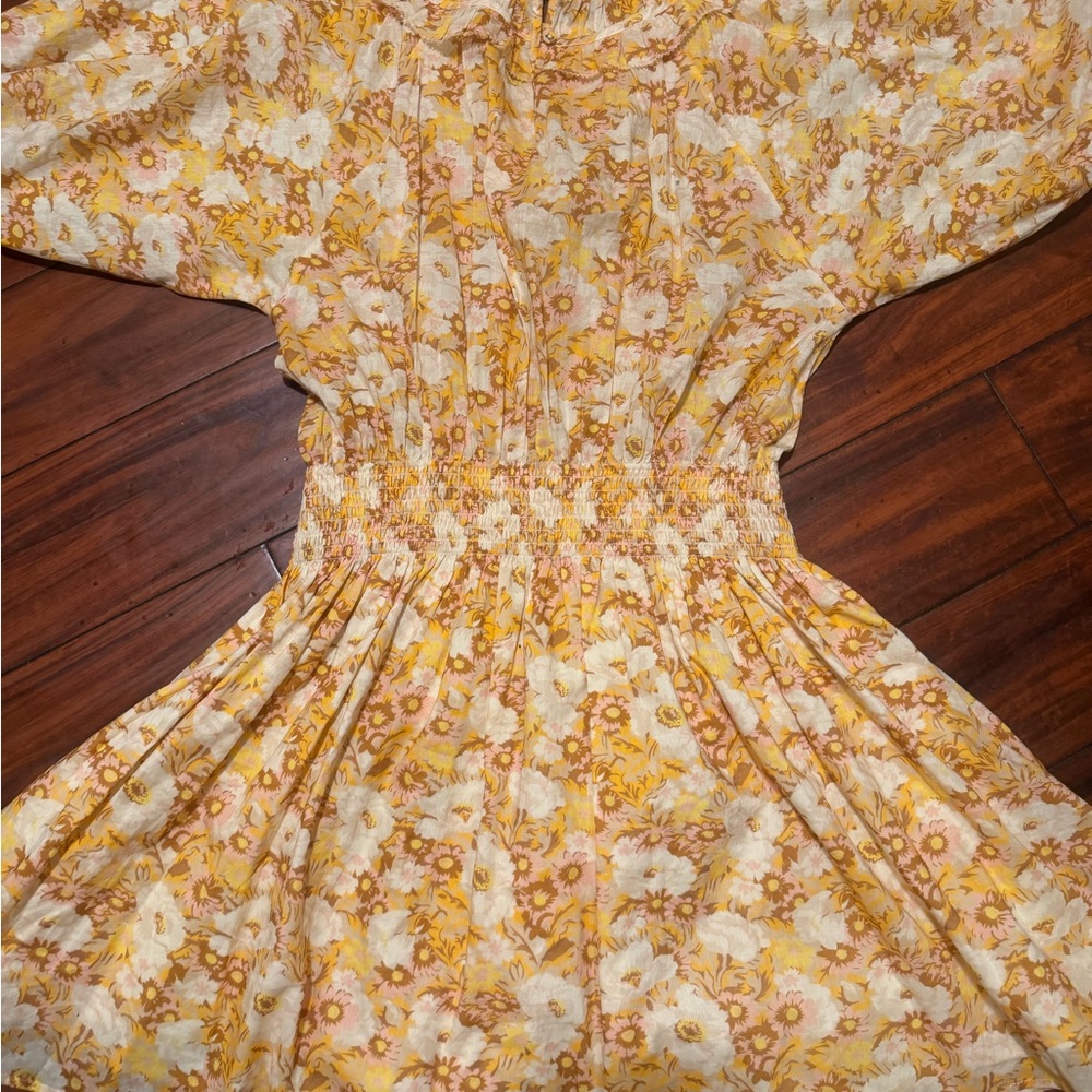 Christy Dawn Yellow Floral Puff-Sleeve Mini Dress with Smocked Waist - Picture 13 of 16